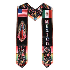 Ulikuwa Class of 2025 Mexican Graduation Sash, Mexico American National Flag with Our Lady of Guadalupe Print V Shape Graduation Stole Graduation Gifts for High School & College Graduates Black