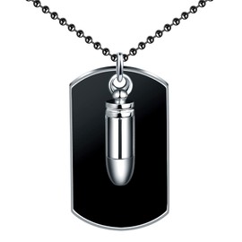 feilok Men's Necklace with Dog Tag Dog Tag Bullet Pendant Military Style Men's Stainless Steel Chain for Men Boys, Stainless Steel