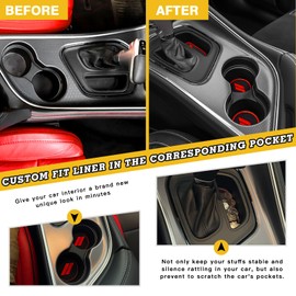 Xotic Tech Car Anti-dust Mats Cup Holder Inserts, Door Pocket Center Console Liners Mat Custom Fits Interior Accessories Compatible with Dodge Challenger 2015-2023 (Red, 11pcs)