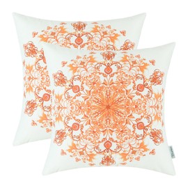 CaliTime Pack of 2 Cozy Fleece Throw Pillow Cases Covers for Couch Bed Sofa Vintage Mandala Snowflake Floral 18 X 18 Inches Orange Red