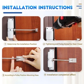 Automatic Door Closer, Adjustable Spring Door Closer Zinc Alloy with Screws and Adjustment Lever, Door Closer Interior Door for Home, Office, Bedroom, Maximum Load 30 kg