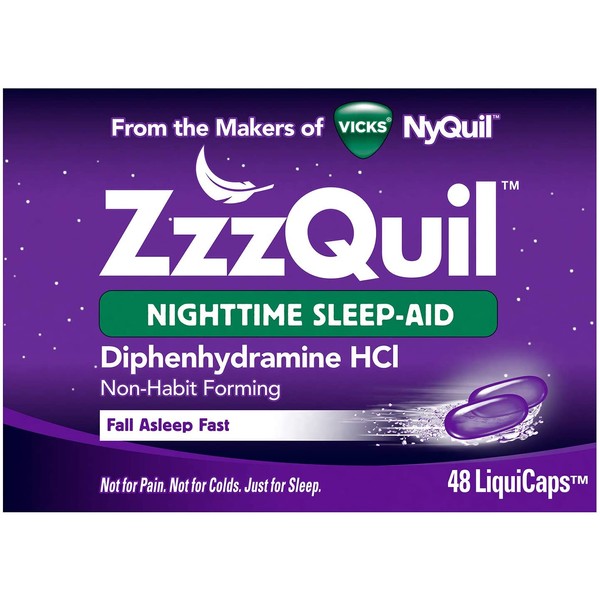 ZzzQuil Nighttime Sleep Aid Liquidcaps, 48 ct, Non-Habit Forming, Fall Asleep Fast and Wake Refreshed
