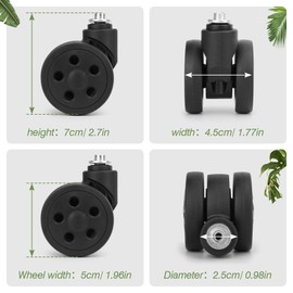 Vivikivi Pack of 2 Suitcase Wheels Replacement Wheels 50 mm Replacement Wheels Replacement Luggage Wheels Suitcase Replacement Wheels with Screws Repair Element (LN-5)