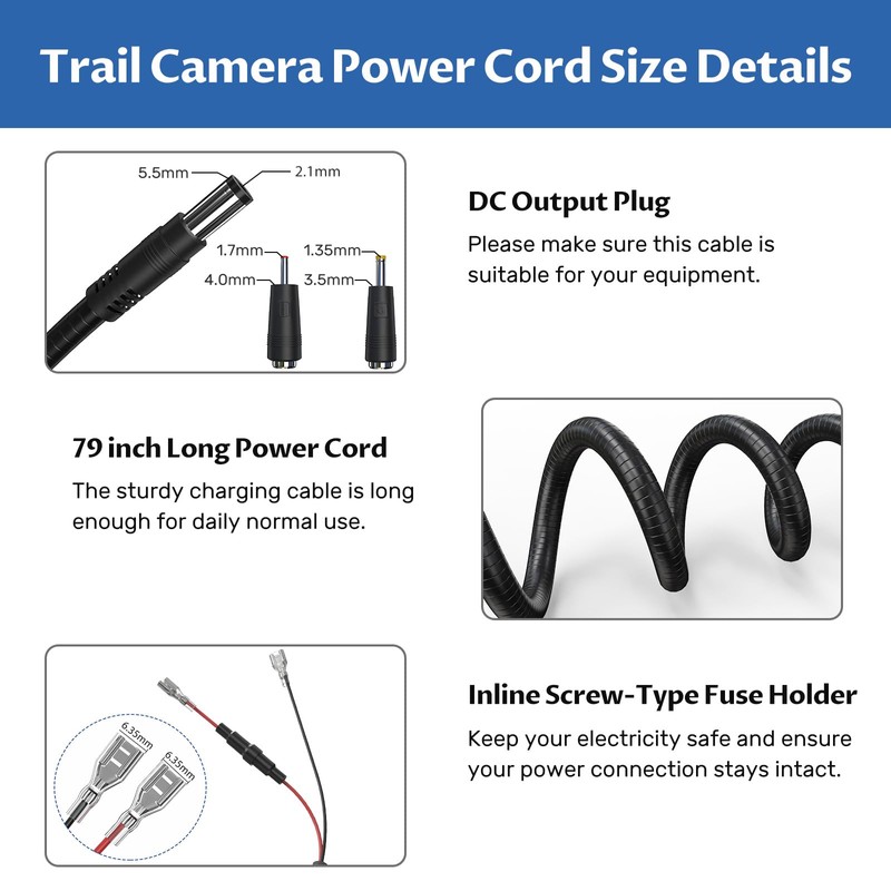 Trail Camera Power Cord 4.0x1.7mm DC External Power Cable 5.5x2.1mm
