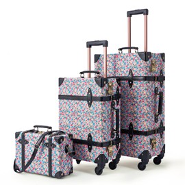 Unitravel 3 Piece Vintage Suitcase Set, 26" Handmade Women Travel Luggage with 12" Handbag, Hardside Faux Leather Carry on Spinner Trunk with TSA Lock, Stained Glass Style