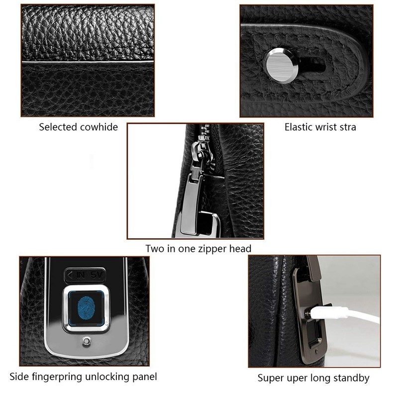 Fipilock FL-V1 Men Zipper Leather Wallet Smart Fingerprint Security Anti