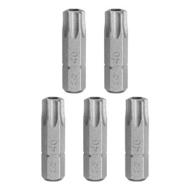 HARFINGTON 5pcs T40 Torx Screwdriver Bit 1/4" Hex Shank 25mm/1" Length S2 Steel Star 6 Point Head Hex Security Screw Driver Bits with Hole for Impact Electric Screw Driver Power Tools, Grey