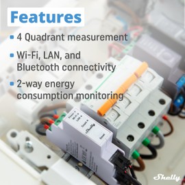 Shelly Pro 3EM (120A) | WiFi & Bluetooth 3-Phase Smart Energy Meter | 2-Way Consumption | Home Automation | Compatible with Alexa & Google Home | iOS Android App | No Hub Required | Solar Panels