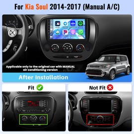 [2+64GB] Android 15 Car Stereo for Kia Soul 2014 2015 2016 2017 (Manual A/C), 9 Inch Touch Screen Car Radio with Wireless CarPlay Android Auto GPS Navi WiFi Bluetooth FM/RDS EQ 26UI AHD Backup Camera