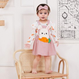 Newborn Baby Girl Easter Outfit Long Sleeve Romper Bunny Skirt Headband Easter Dress 3Pcs Set Carrot 3-6 Months