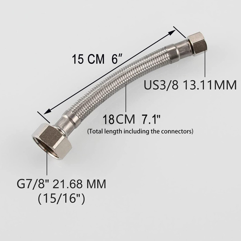 Toilet Tank Connector, Lead Free Stainless Steel Braided Water Supply
