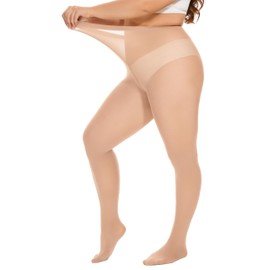 DUCMODA Plus Size Tights for Women, Ultra Soft Solid Color Semi-Opaque Pantyhose, Nylon High Waist Stockings 1X 2X 3X 4X-Nude-3XL