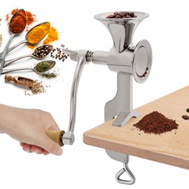 CGOLDENWALL Manual Grain Grinder Mill Stainless Steel Poppy Seeds Mill Hand-operated Coffee Grinder with Fineness-adjustable Spring for Spice Pepper Corn Chickpeas Coffee Beans Grains