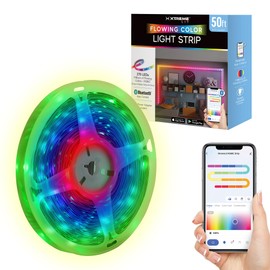 Xtreme RGB+IC LED Light Strip, 50’ Foot Indoor Sound Reactive Multi Color Chasing LED Light Strip, Bluetooth App Control, Sound Reactive Gaming Lights, Novelty Magic for Kids Bedroom