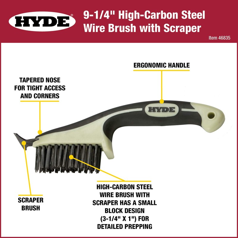 Hyde Tools 46835 Ergo Wire Brush, 3-1/4"