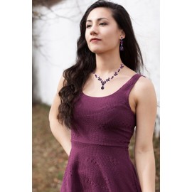 Paxuan Bridal Wedding Elegant Floral Jewelry Set for Women/Brides/Bridesmaids Crystal Jewelry Set for Wedding Prom Party Bridal Crystal Necklace Earrings Bracelet Set (Purple (Silver))