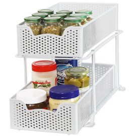 Simple Houseware 2 Tier Sliding Cabinet Basket Organizer Drawer, White