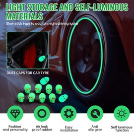 Ganbaro Car Tyre Dust Caps, Valve Caps for Car Tyres, Skull Fluorescent Tyre Caps, Car Tyre Valve Caps, Valve Caps Accessories Universal for Car, Truck, Suv, Motorcycles, Bike 10PCS