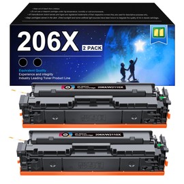 206X Black Toner Cartridge (with Chip) Replacement for HP 206X 206A Black Toner Cartridge Compatible with HP Laserjet MFP M283fdw M283cdw M283 M282nw M255 M255dw M255nw Printer W2110X, 2 Pack