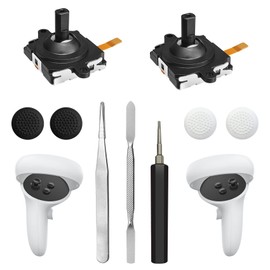 Joystick Replacement Kit for Oculus Quest 2/3 Controller, Repair Kit for Meta Quest 2/3 Controller, Include 2 Joysticks, T5 Screwdriver, Tweezer, Pry Tool, 4 Thumbstick Grips (Black-11-in one)
