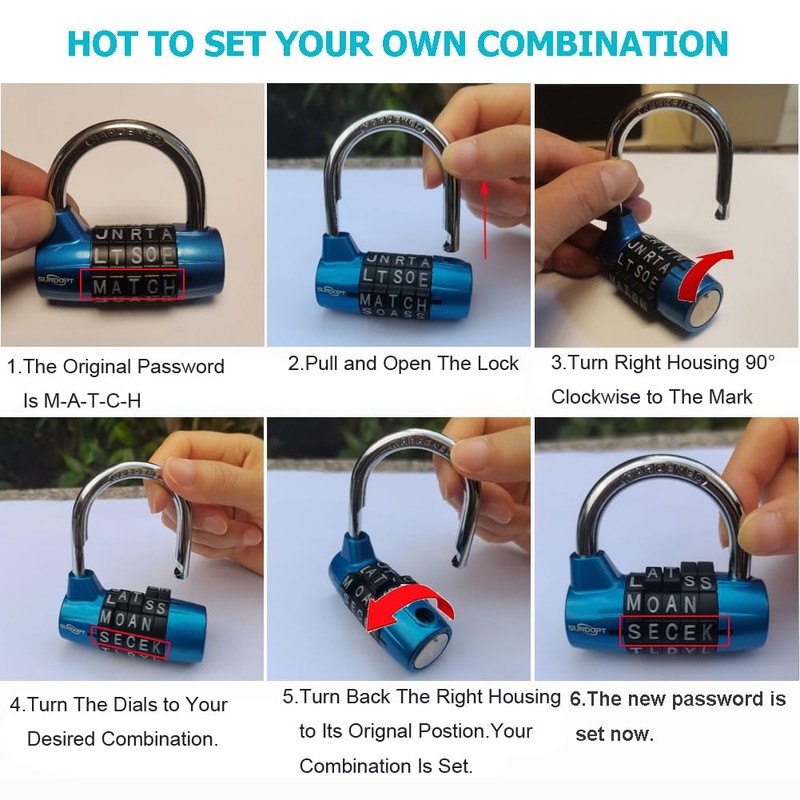 Gym Locker Lock,5 Letter Word Lock,5 Digit Combination Lock,Safety Padlock