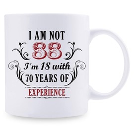 aiyaya 88th Birthday Gifts for Women Men - I'm Not 88 I'm 18 with 70 Years of Experience Mug - 88 Year Old Present Ideas for Mom, Dad, Wife, Sisters, Grandma, Grandpa, Friends, Coworkers - 11 oz