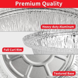 LATERN Pack of 50 18 cm Round Aluminium Foil Bowls with Lids, 720 ml Disposable Roasting Trays, Oven and Freezer Safe Food Containers Made of Aluminium Foil for Party Baking Food Portion Takeaway