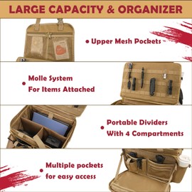 SCAVATA Patrol Bag Law Enforcement, Police Gear Car Front Seat Vehicle Organizer Bags with MOLLE System, Police Officer Duty Backpack, Multiple Storage Pockets Space, Khaki, Green, Large, Tactical