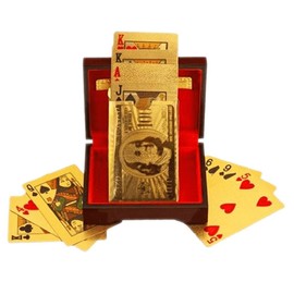 Luxurious 24K Gold Plated Playing Cards Case and Certificate with Wooden Gift Box | Make Your Magic Tricks More Luxurious & Creative Family & Friends