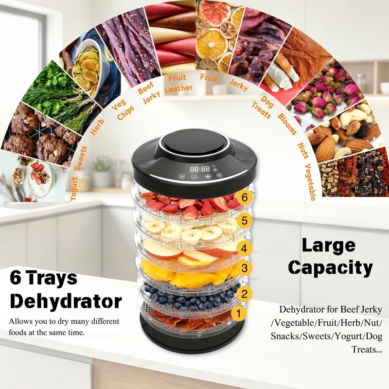 LSZY Food Dehydrator Machine for Mushroom,6 Trays Jerky Dehydrator Machine