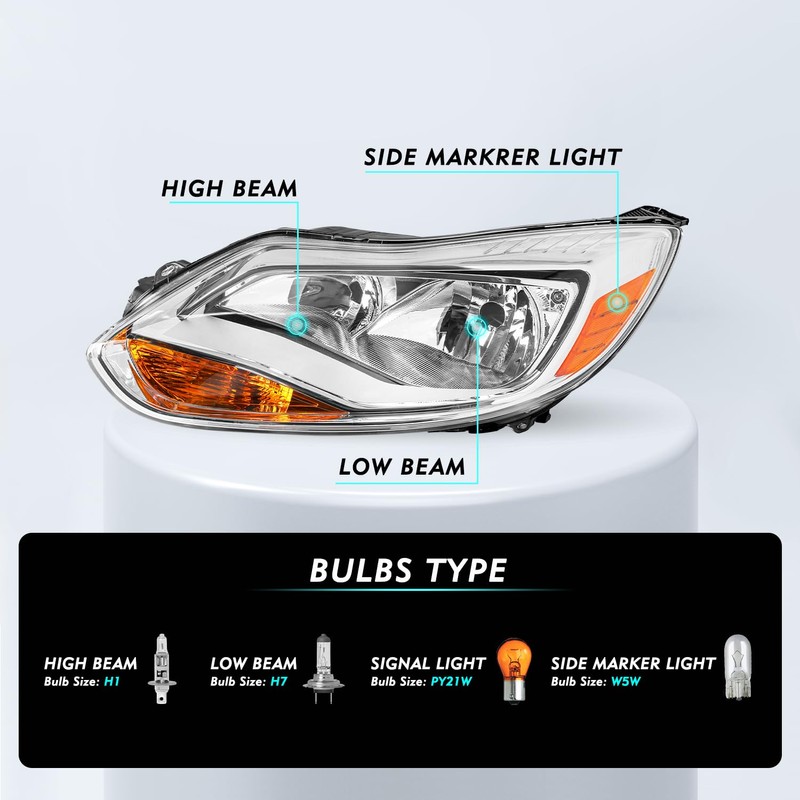 TUSDAR OEM Headlight Assembly Replacement for 2012 2013 2014 Ford