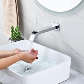 Wall Mount Automatic Sensor Faucet Wall-Mounted touchless Faucet Dc Powered Bathroom Faucets Touchless Hands Free Automatic Sensor Bathroom Faucet Sink Tap,Home and Commercial