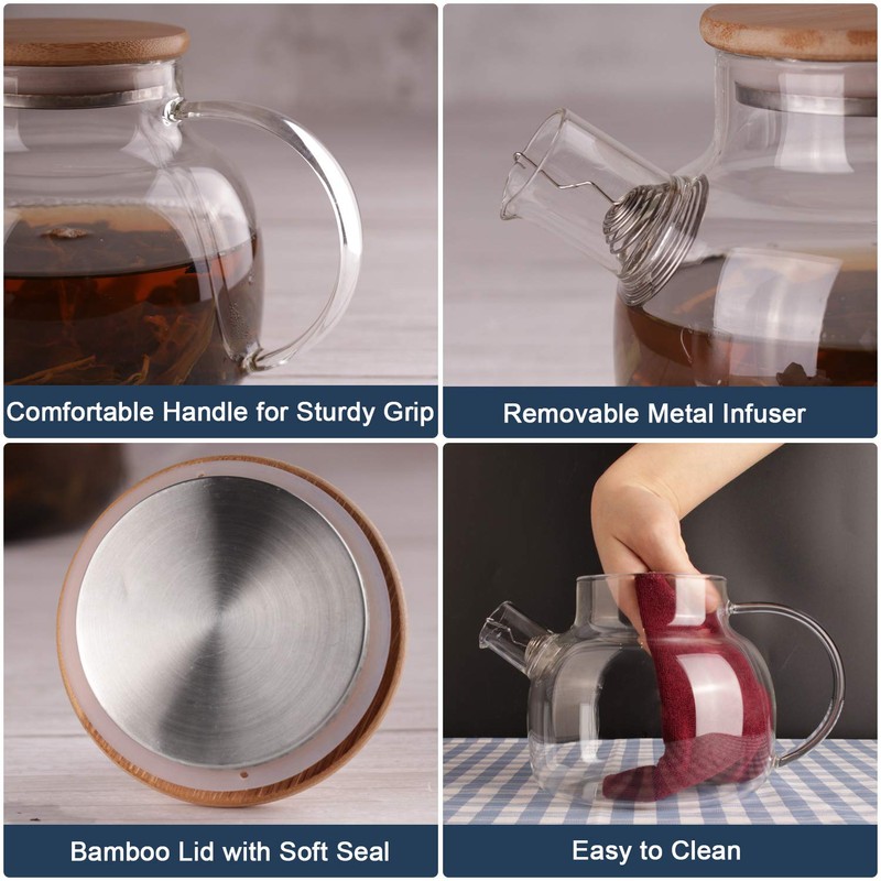 CnGlass Glass Teapot Stovetop Safe,20.3 oz Clear Tea pot with