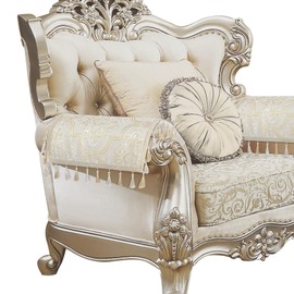 Loom and Mill Luxury Elegant Sofa Arm Covers 2 PCS, European Damask Floral Couch Armrest Cover with Tassels, Non-Slip Furniture Protector for Chair Sofa Recliners Couch Dogs Pets, Beige Gold, 20x24in