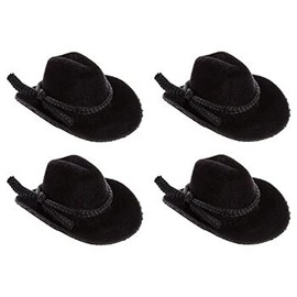 Craft Decor Set of Four (4) Miniature Black Flocked Cowboy Hats for Crafts, Decorating & More