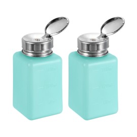 HARFINGTON 2PCS 180ML(6oz) Push Down Alcohol Dispenser Pump Liquid Press Empty Bottles Refillable Container for Cleanser Nail Polish Remover, Green