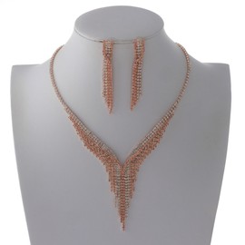 neXxtten Rose Gold Tone Alloy Metal Rhinestone Necklace Earring Set S20824-RGPEA