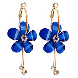 ANDPAI Elegantes pendientes de gota de acrílico de cristal bohemio con diseño de rosas de cinco hojas exageradas de aro redondo largo con borla para mujeres y niñas, regalos de joyería, Metal, N/P