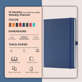 IN-LUXPRO Diary 2026 Planner: A5 Week to View (21.9x16.4 cm) 12 Months (Jan. - Dec.) Weekly & Monthly Planner with Month Tabs & Pocket Expenses/Note Pages 100GSM Paper PU Leather Blue
