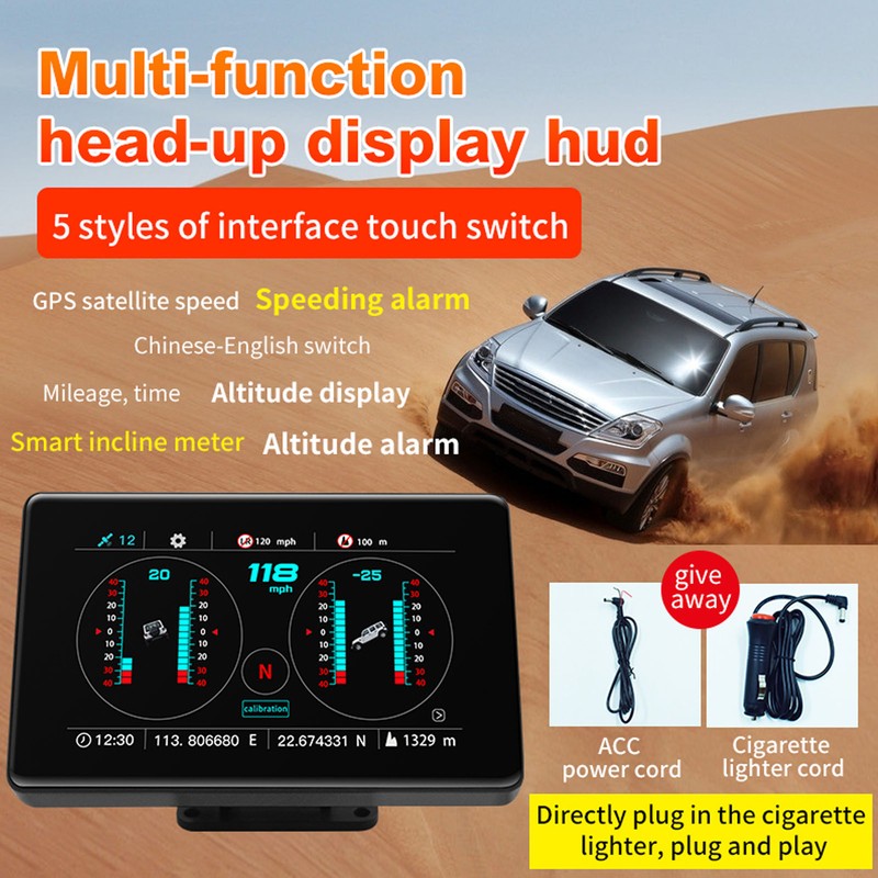Universal Car HUD Display Multi Function Speed Fuel Warning Windshield