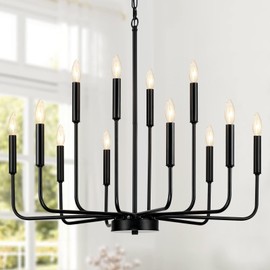Gifarich Black Chandeliers for Dining Room Light Fixture Over Table, Modern Farmhouse Chandeliers for Living Room,12-Lights Industrial Metal Candle Lighting Fixtures for Entryway Kitchen Island Foyer