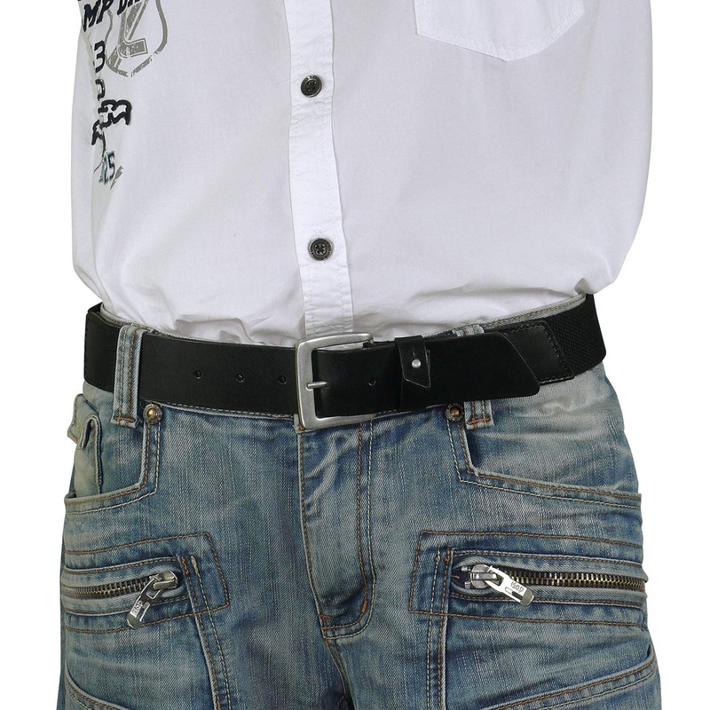 HC Men's Premium Leather Belt with Fabric Insert - black