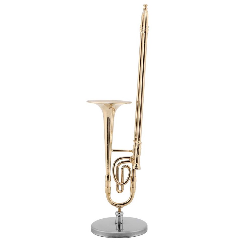 Miniature Trombone, Mini Musical Instrument, Ornament, Gold Plated Music Model