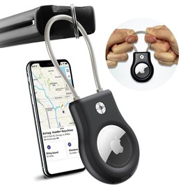 Funda de AirTag con Seguro Cable de Metal para Protectora Antirrobo, Con Sistema de Bloqueo de Llave Allen, Antipérdida Soporte AirTags para Mochilas, Equipaje, Collar de Perro, Cochecitos (Negro)
