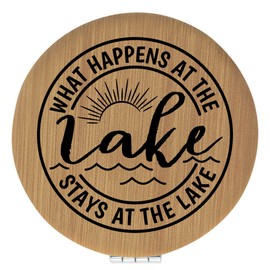 Enthoozies What Happens at the Lake Stays at the Lake Tan 2.5" Diameter Laser Engraved Leatherette Compact Mirror