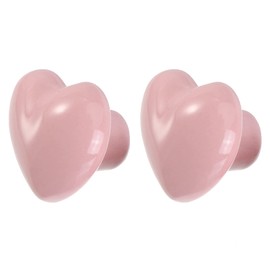 2PCS Ceramic Door Knobs, Heart Shaped Drawer Pulls Ceramic Knobs for Cabinet Cupboard, with Screw, Pink