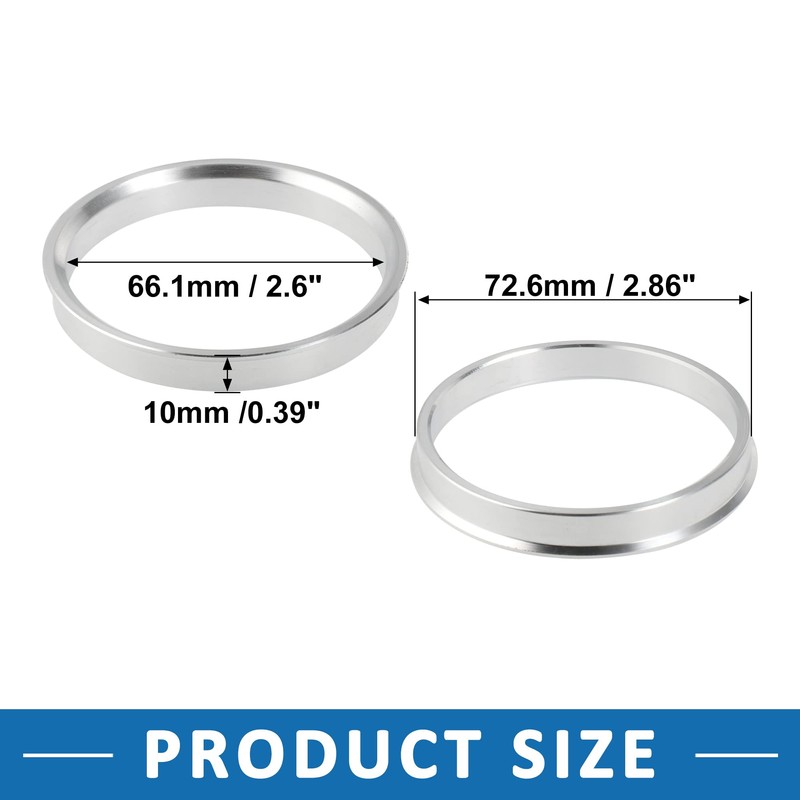 A ABSOPRO 72.6 to 66.1mm Wheel Hub Centric Rings Silver
