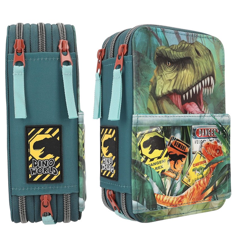 Depesche 11757 Dino World Danger-Filled 3-Compartment Pencil Case with Trex