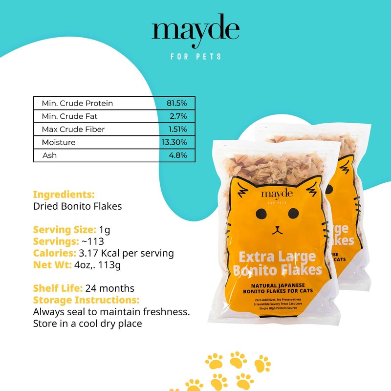 Mayde Bonito Flakes for Cats & Dogs, All-Natural High-Protein Treats,