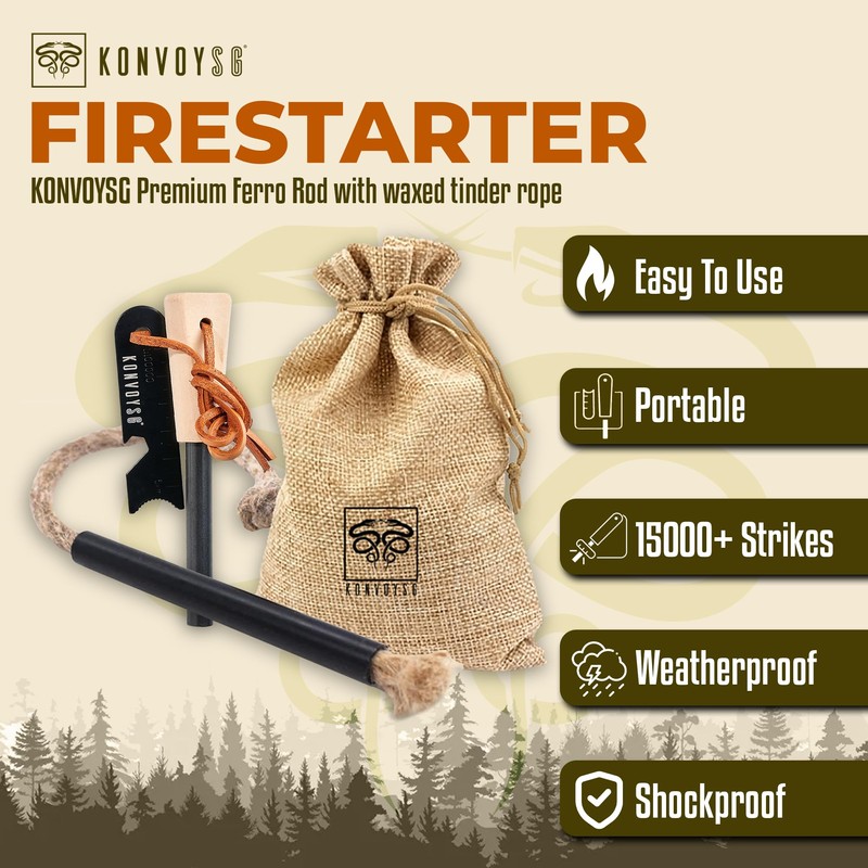 KonvoySG Fire Starter Survival Tool–Ferro Rod Fire Starter with 11"